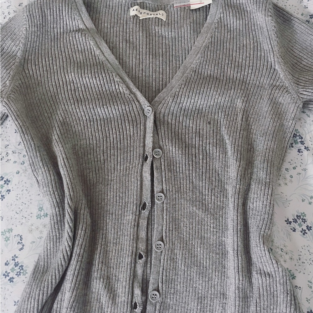 Aeropostale Gray Ribbed Cardigan